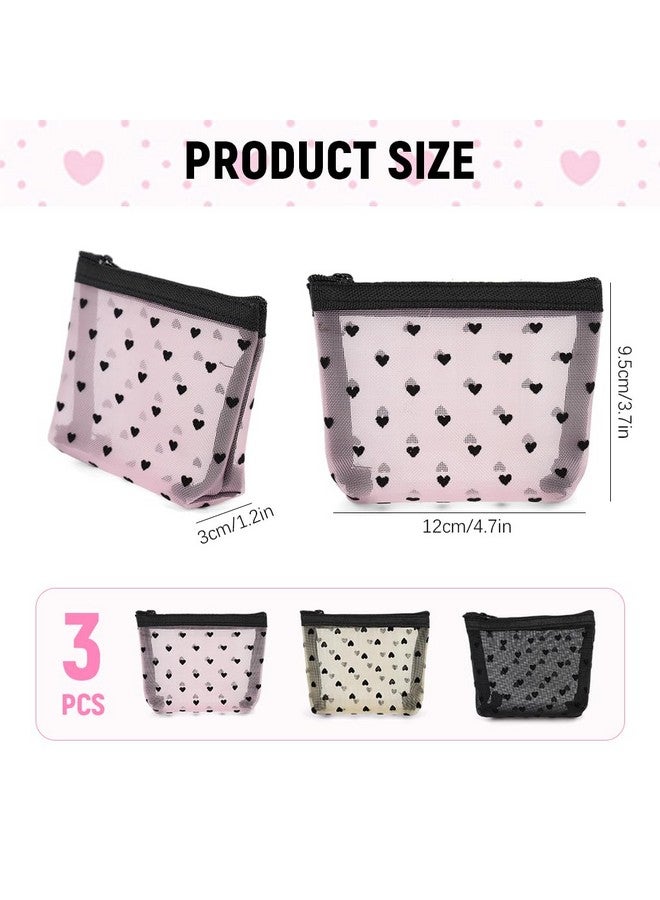 MAYCREATE® 3Pcs Small Pouches for Women,Mini Mesh Lipstick Makeup Pouch,Zipper Coin Pouch Purse Heart Prints Small Cosmetic Bags See-Through Accessories Storage Organizer 12x9cm - Image 2
