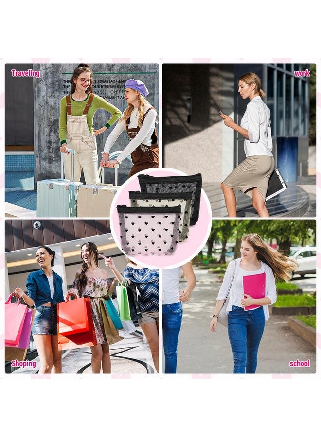 MAYCREATE® 3Pcs Small Pouches for Women,Mini Mesh Lipstick Makeup Pouch,Zipper Coin Pouch Purse Heart Prints Small Cosmetic Bags See-Through Accessories Storage Organizer 12x9cm - Image 5