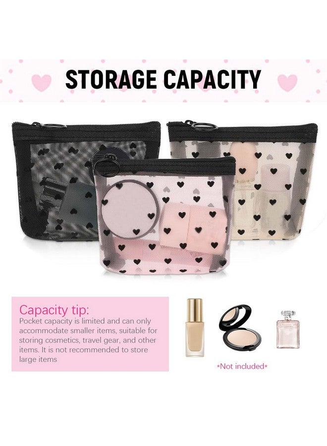 MAYCREATE® 3Pcs Small Pouches for Women,Mini Mesh Lipstick Makeup Pouch,Zipper Coin Pouch Purse Heart Prints Small Cosmetic Bags See-Through Accessories Storage Organizer 12x9cm - Image 4