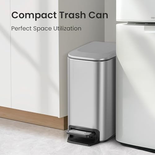 Cesun Small Bathroom Trash Can with Lid Soft Close, Step Pedal, 6 Liter / 1.6 Gallon Stainless Steel Mini Garbage Can for Office, Outdoor Trash Bin with Removable Inner Bucket (Silver) - Image 3