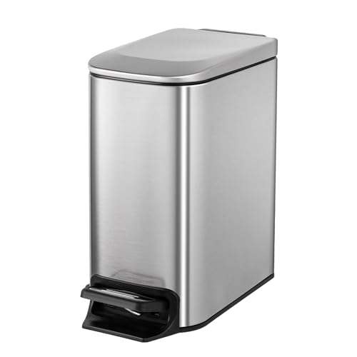 Cesun Small Bathroom Trash Can with Lid Soft Close, Step Pedal, 6 Liter / 1.6 Gallon Stainless Steel Mini Garbage Can for Office, Outdoor Trash Bin with Removable Inner Bucket (Silver) - Image 1