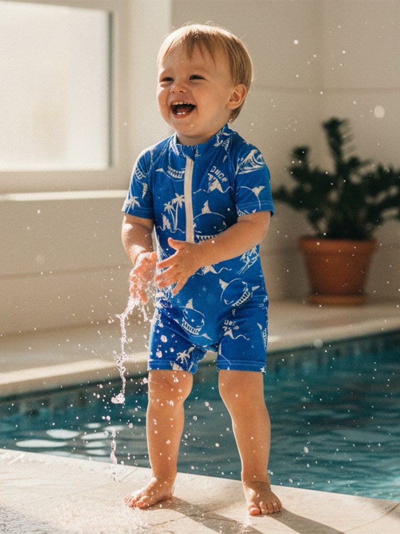 Toddler Baby Boys Rash Guard Swimsuits Fashionable Cute Shark Printed Short Sleeve Swimwear - Image 5