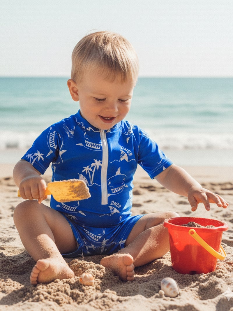 Toddler Baby Boys Rash Guard Swimsuits Fashionable Cute Shark Printed Short Sleeve Swimwear - Image 4