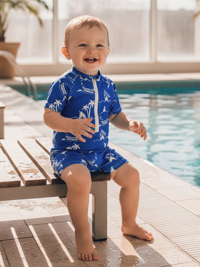 Toddler Baby Boys Rash Guard Swimsuits Fashionable Cute Shark Printed Short Sleeve Swimwear - Image 1