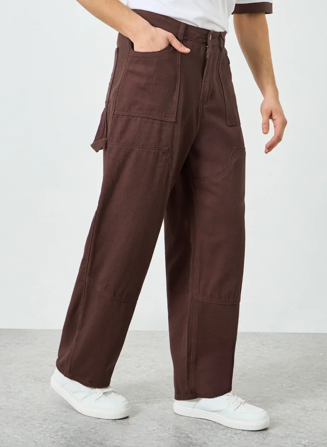 Styli Brown Men Brown Embroidered Detail Straight Fit Jeans for Men | Best Price UAE