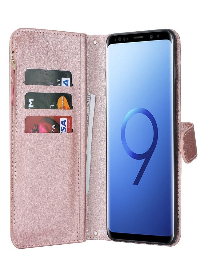 iCoverCase for Samsung Galaxy S9 Plus Wallet Case with Card Holder for Women, Crossbody Lanyard Strap Kickstand PU Leather Case with Zipper Pocket Credit Card Slots Cover (Rose Gold) - Image 5