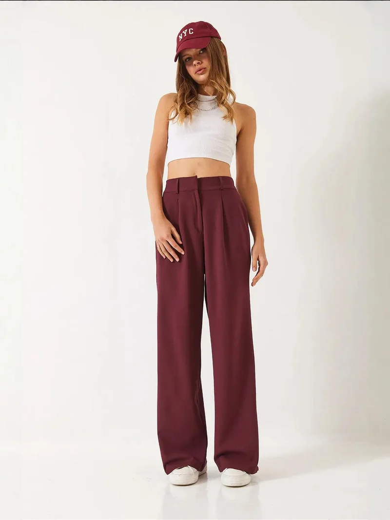 Bianco Lucci LUCCI Wide Leg Pleated Pants with Hook and Loop Closure