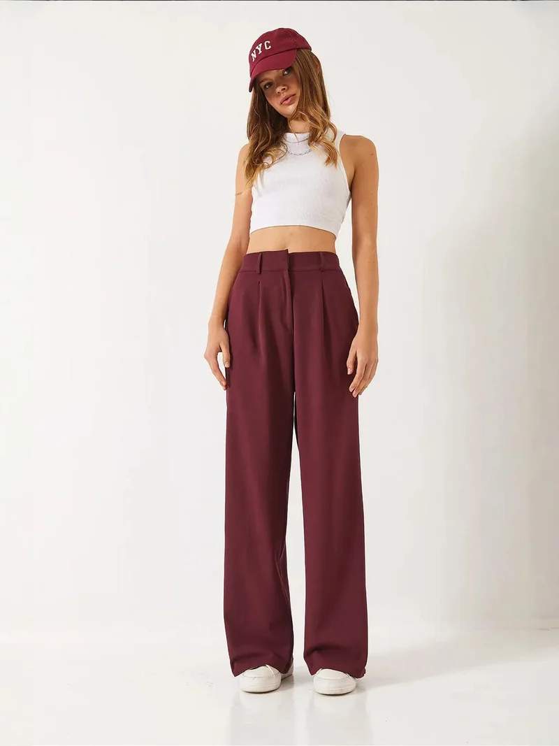 Bianco Lucci LUCCI Wide Leg Pleated Pants with Hook and Loop Closure