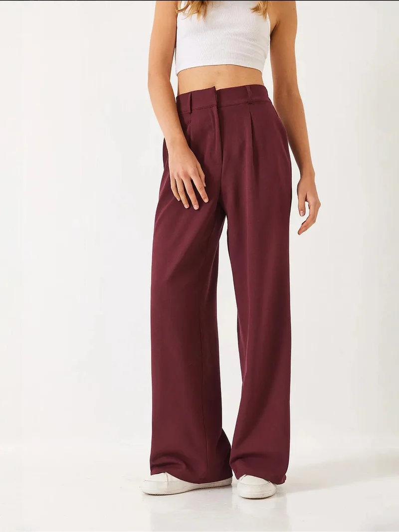 Bianco Lucci LUCCI Wide Leg Pleated Pants with Hook and Loop Closure