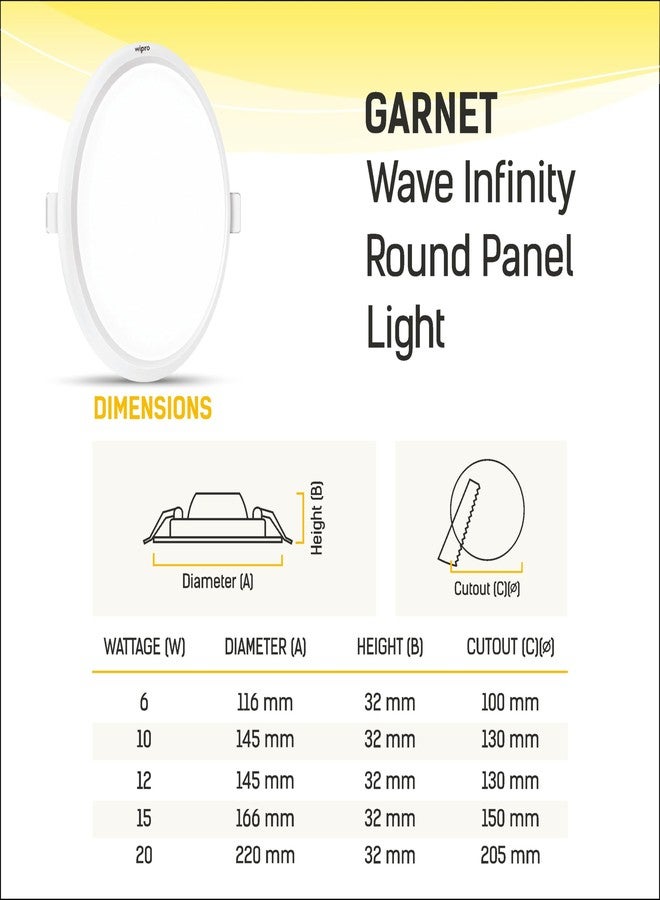 wipro Garnet 10W Round Led Wave Infinity Panel |Warm White Light (2700K) | Rimless Panel with Ultra-Slim Design for False Ceiling |Pop Ceiling Light| Cutout - 130Mm | Pack of 4 - Image 3
