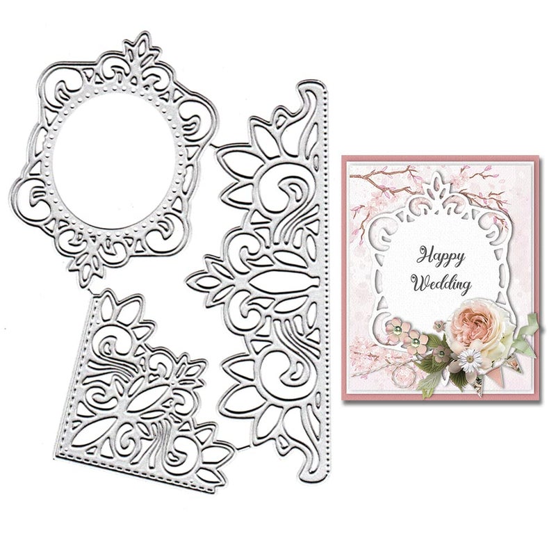 3pcs Metal Flower Frame Cutting Dies Hollow Out Lace Flowers Die Cuts Embossing Stencils Template Mould for Card Scrapbooking and DIY Craft Album Paper Card Decor