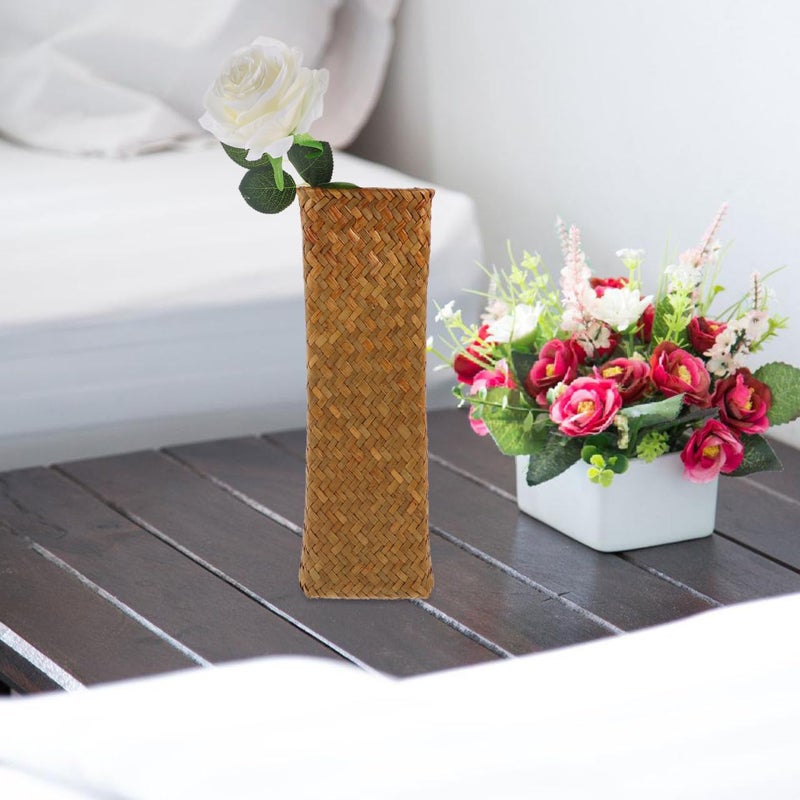 VOSAREA Natural Seaweed Weave Basket Straw Woven Vase Pastoral Rattan Flower Vase Vintage Wicker Flower Basket for Home House Hotel Decoration - Image 5