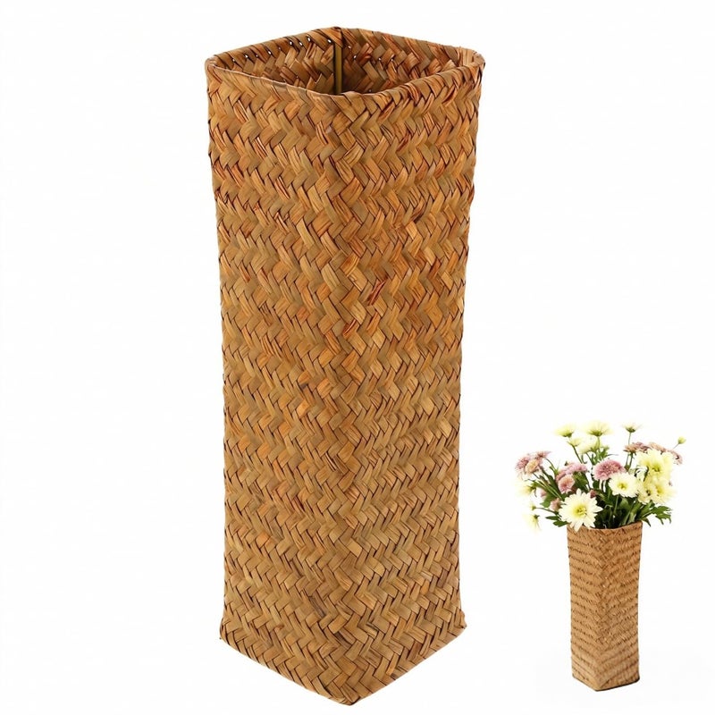 VOSAREA Natural Seaweed Weave Basket Straw Woven Vase Pastoral Rattan Flower Vase Vintage Wicker Flower Basket for Home House Hotel Decoration - Image 1