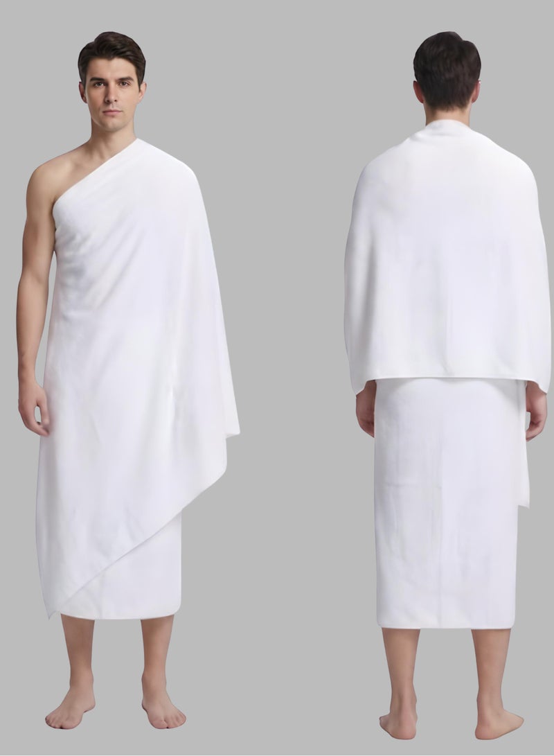 My Cotton Ihram Towel with Belt Bag – 2-Piece Islamic Men’s Towel Set – Soft & Absorbent Ehram/Ahram Towels – Hygienic Hajj & Umrah Essentials – White - Image 3