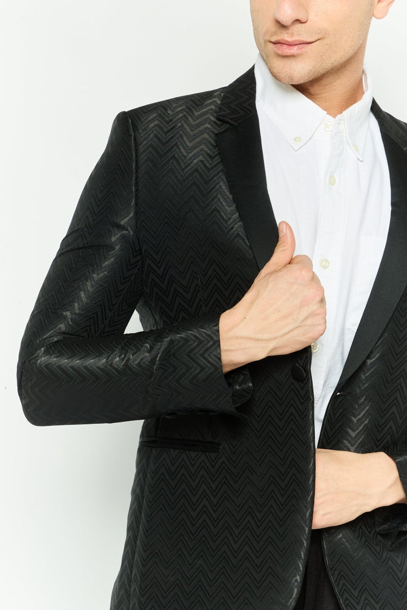 armani جاكيت بدلة منسوجة للرجال بقصة عادية، أسود - Image 3