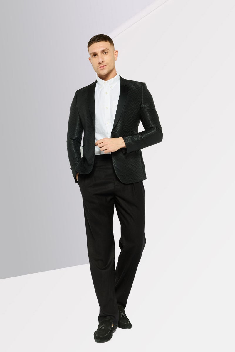 armani جاكيت بدلة منسوجة للرجال بقصة عادية، أسود - Image 4