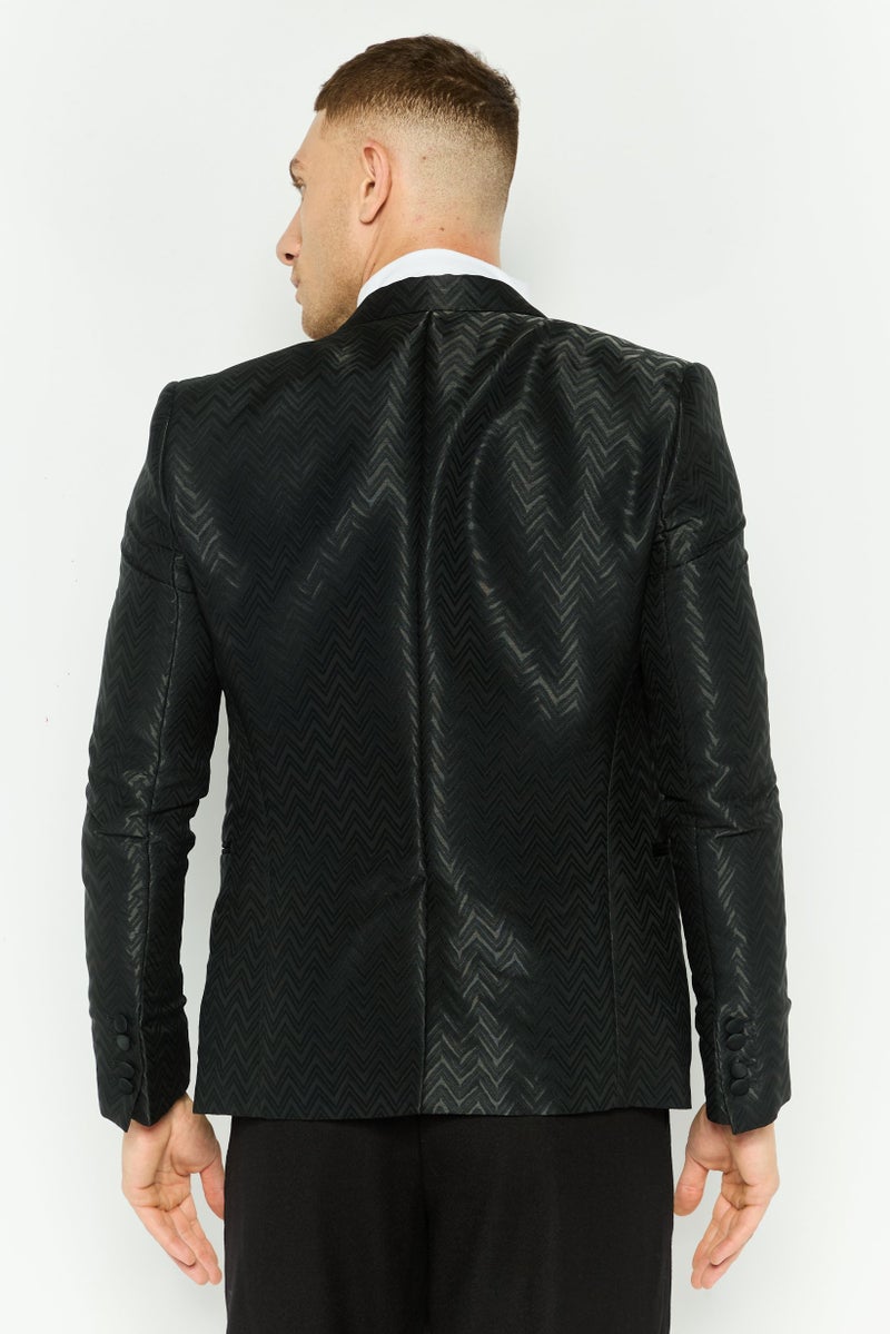 armani جاكيت بدلة منسوجة للرجال بقصة عادية، أسود - Image 2