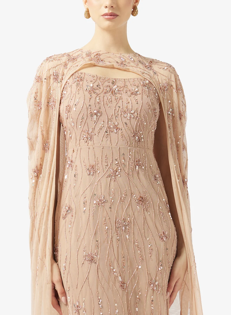 BEAUUT  Embellished Cape Sleeve Maxi Dress for Women | Best Price UAE