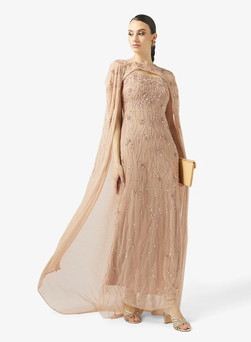BEAUUT  Embellished Cape Sleeve Maxi Dress for Women | Best Price UAE