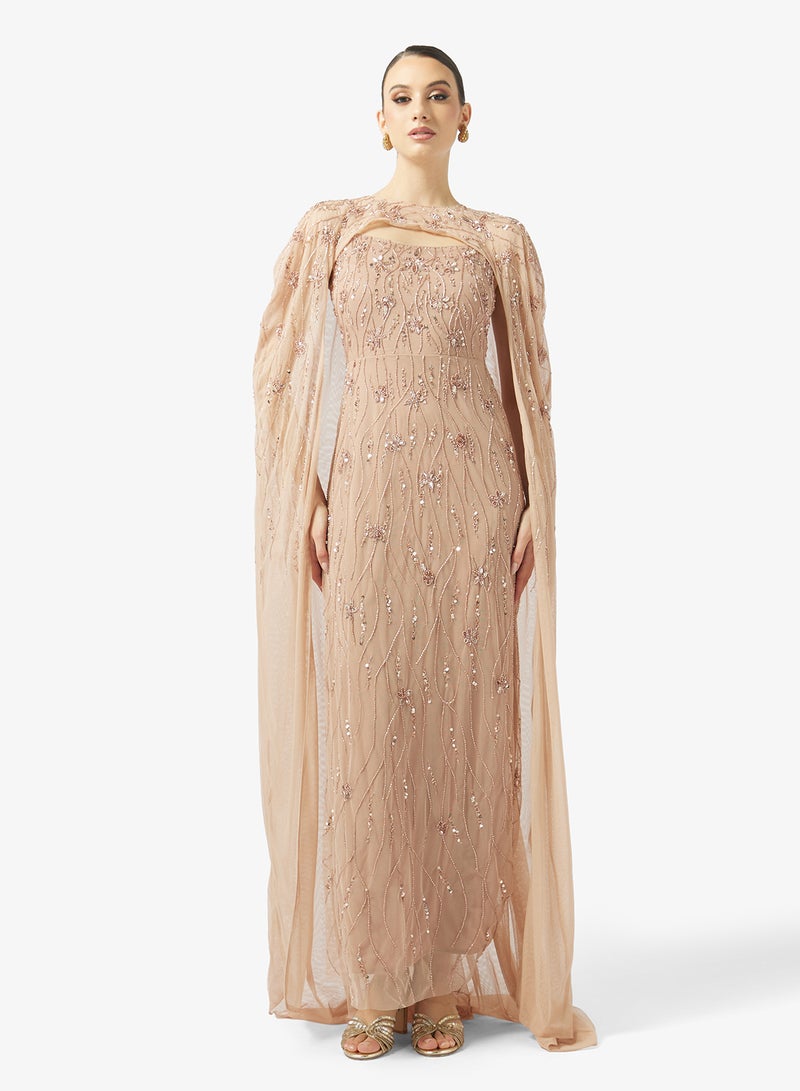 بيوت فستان ماكسي بأكمام كاب مزينة - Image 1