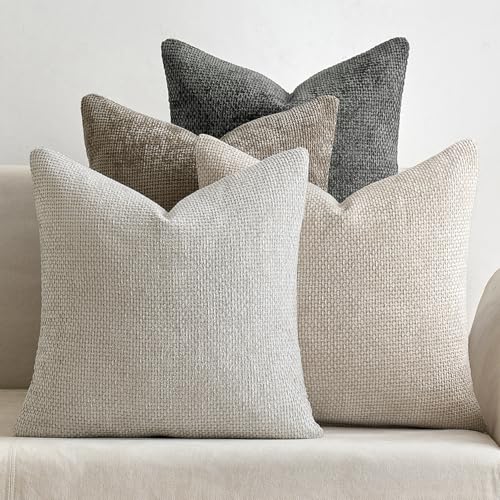 MIULEE Pack of 4 Couch Throw Pillow Covers 20x20 Inch Neutral Soft Decorative Chenille Pillow Covers Farmhouse Boho Cushion Covers for Mid Century Modern Spring Home Decor Sofa Bedroom Living Room - Image 1