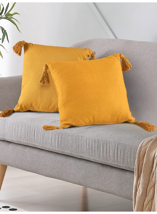 SASHAA WORLD 100% Cotton Cushion Covers with Tassels/Decorative Throw Pillow Set of 2 (16x16 inches, Mustard) - Image 2