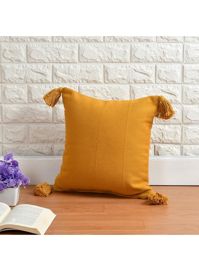 SASHAA WORLD 100% Cotton Cushion Covers with Tassels/Decorative Throw Pillow Set of 2 (16x16 inches, Mustard) - Image 4