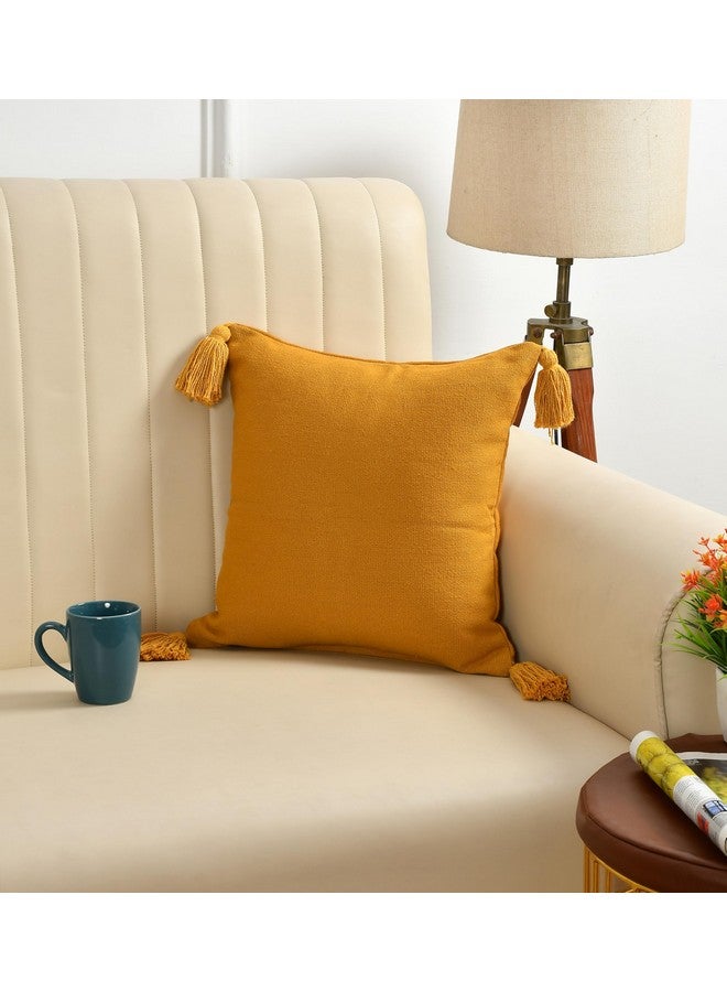 SASHAA WORLD 100% Cotton Cushion Covers with Tassels/Decorative Throw Pillow Set of 2 (16x16 inches, Mustard) - Image 3