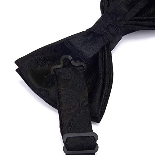 GUSLESON Black Paisley Bow Tie Wedding Pre-tied Silk BowTies and Pocket Square Cufflink Set(0581-01) - Image 5