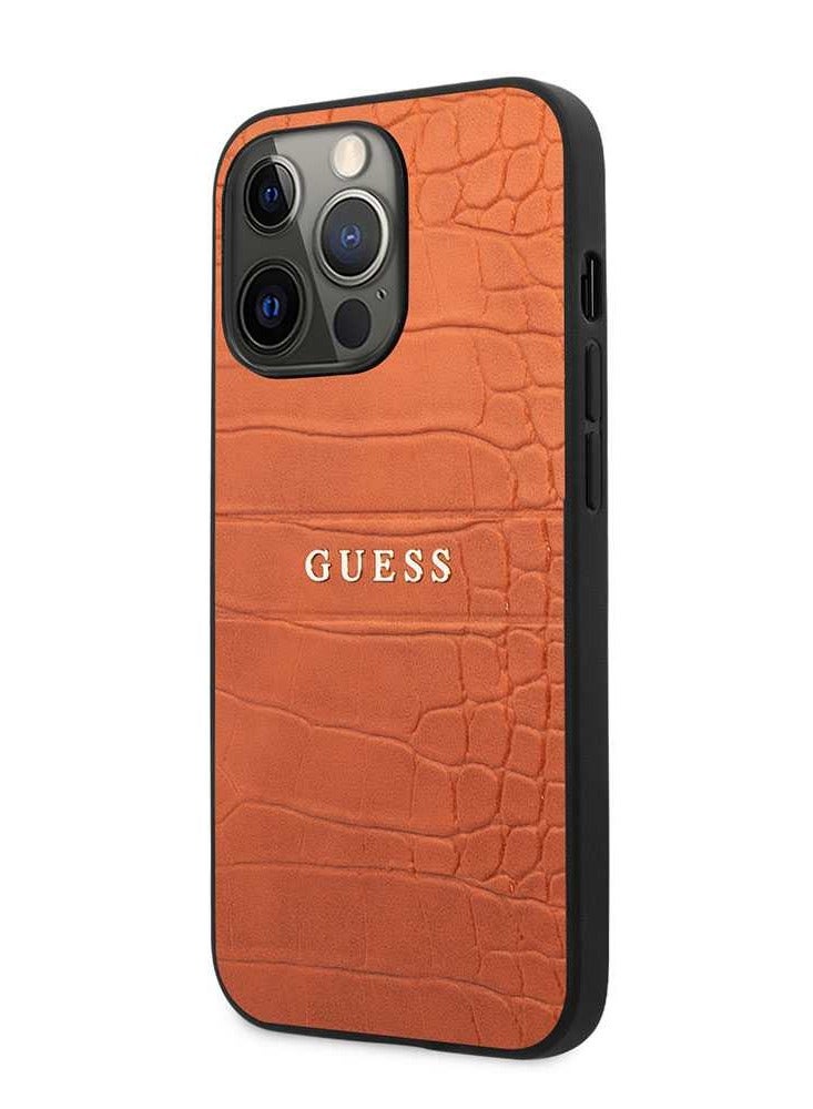 GUESS PU Leather Croco Case Hot Stamped Lines & Metal Logo Compatible for iPhone 13 Pro (6.1" - Image 3