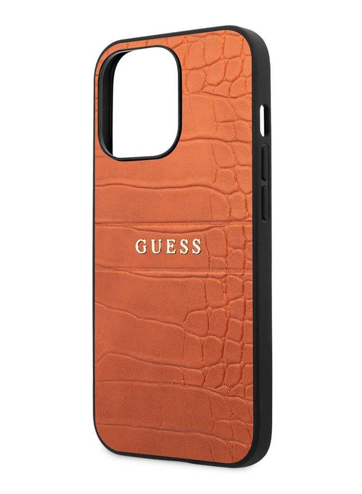 GUESS PU Leather Croco Case Hot Stamped Lines & Metal Logo Compatible for iPhone 13 Pro (6.1" - Image 2