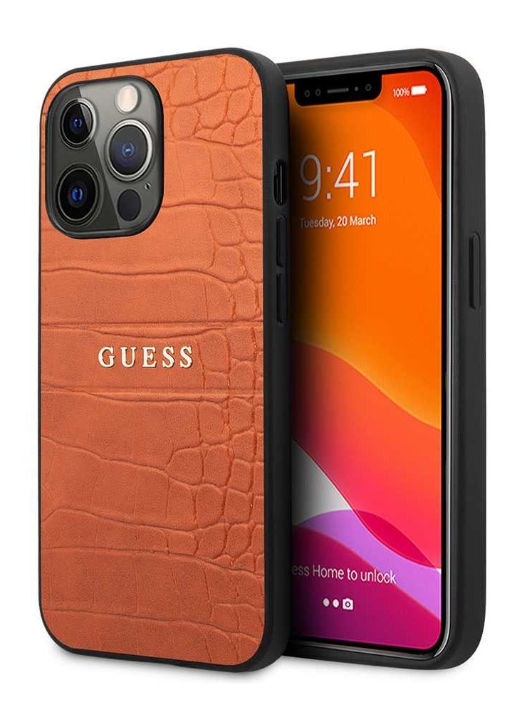 GUESS PU Leather Croco Case Hot Stamped Lines & Metal Logo Compatible for iPhone 13 Pro (6.1" - Image 4