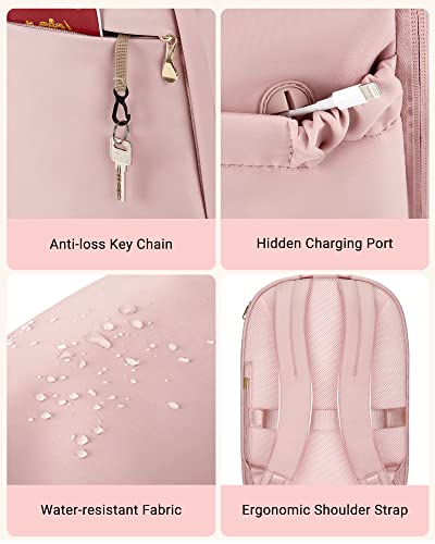 LIGHT FLIGHT Travel Laptop Backpacks for Women, 17.3 inches Laptop Backpack with USB Charging Hole, Water Resistant College Bookbag, Large Capacity Computer Backpacks for Work, Pink - Image 5
