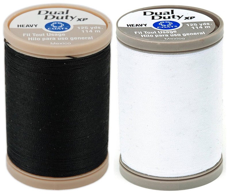 2PACK Coats Clark Dual Duty XP Heavy Weight Thread Black White 125yds Each