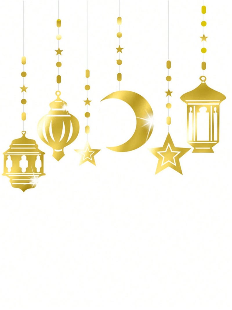 Ramadan Decoration Hanging Garland With Gold Moon, Stars And Lantern Design For Home And Party Decor - Image 2