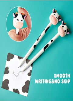 Cute Cow Pen Set 12 , 2 0.5 mm Retractable Black Gel Ink Pens, 2 Sticky Notes, Stickers for Office School Supplies Gifts for Girl Women Kids