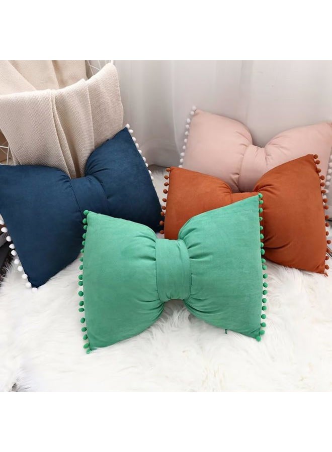 YDBDAT 14x20 Decorative Throw Pillow Covers with Pom Poms Bow Velvet Pillow Cases for Room Bed Sofa Couch Dusty Pink x2 - Image 3