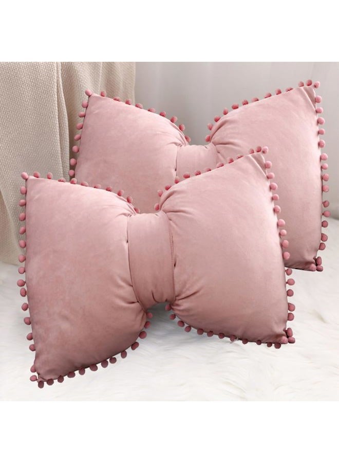 YDBDAT 14x20 Decorative Throw Pillow Covers with Pom Poms Bow Velvet Pillow Cases for Room Bed Sofa Couch Dusty Pink x2 - Image 1