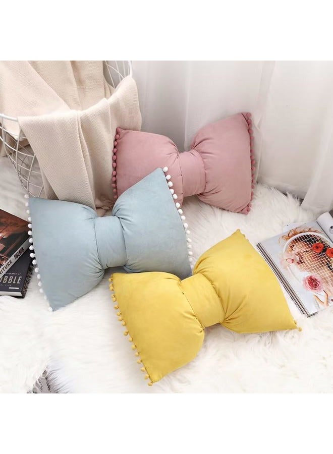 YDBDAT 14x20 Decorative Throw Pillow Covers with Pom Poms Bow Velvet Pillow Cases for Room Bed Sofa Couch Dusty Pink x2 - Image 2
