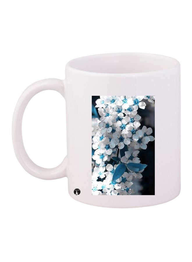 RYN Flower Printed Coffee Mug White/Black/Blue 11ounce