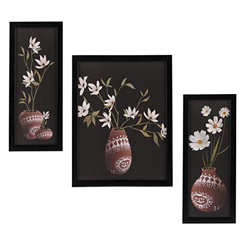 Indianara 3 PC Set of Floral Paintings Without Glass 5.2 X 12.5, 9.5 X 12.5, 5.2 X 12.5 inch-Multicolour - Image 1