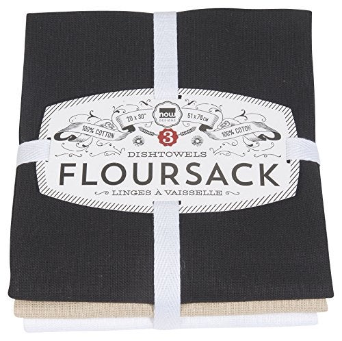 Now Designs Floursack Kitchen Towels Set of Three BlackOysterWhite