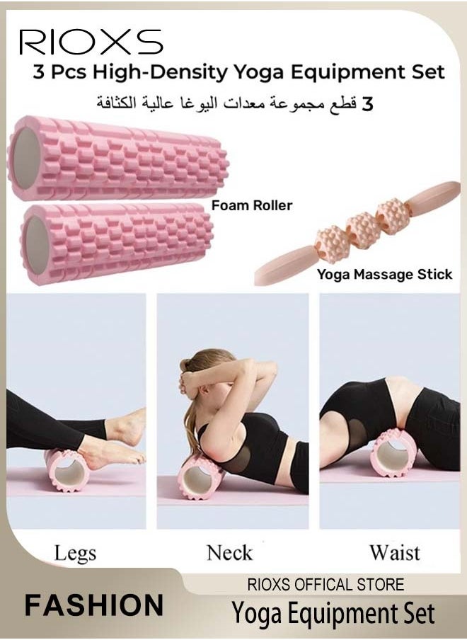 RIOXS Foam Roller and Yoga Massage Stick for Deep Tissue Massage and Muscle Recovery 3 Pcs High-Density Yoga Equipment Set for Exercise Physical Therapy  - Image 1