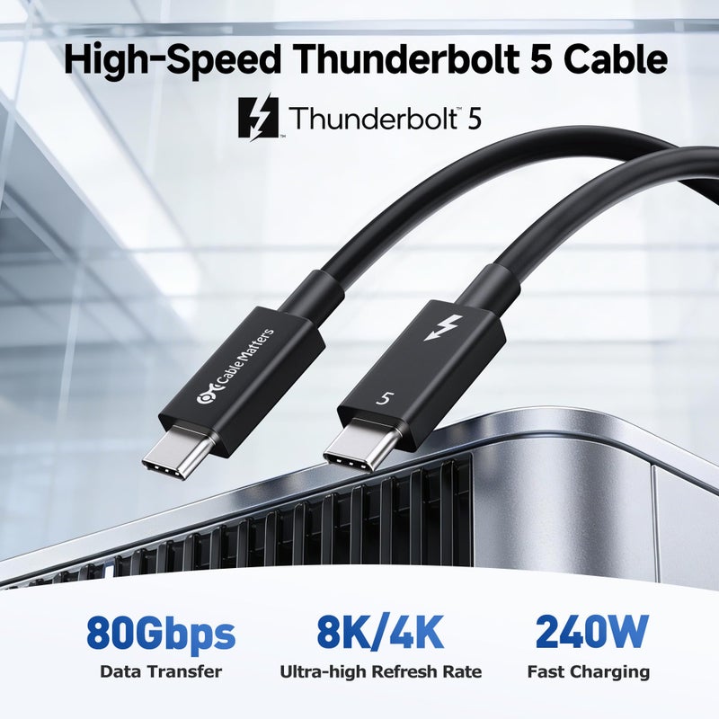 Cable Matters [Intel Certified 80Gbps Thunderbolt 5 Cable - 1m / 3.3ft, Supports up to 120Gbps Bandwidth Boost and 240W Charging, Compatible with Thunderbolt 4, USB4, and USB C, Black - Image 2