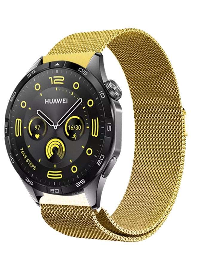CATANES - (for Huawei GT4 22mm) Milanese Strap, Adjustable Stainless Steel Band Men and Women Mesh Loop Magnetic Clasp Replacement Band Gold - Image 1