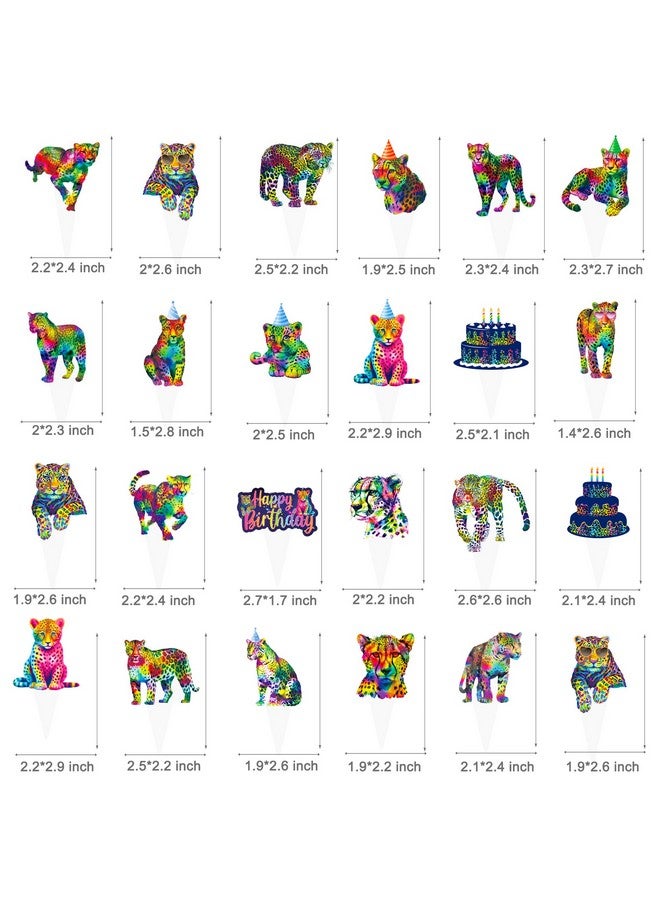 umoni Neon Rainbow Leopard Cupcake Toppers 48Pcs Leopard Birthday Party Decorations Cheetah Print Girl's Party Cake Decorations Leopard Cupcake Picks for Jungle Animals Party Supplies - Image 5