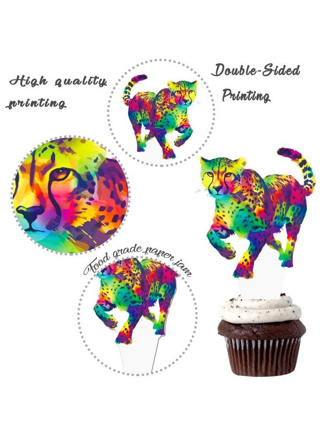 umoni Neon Rainbow Leopard Cupcake Toppers 48Pcs Leopard Birthday Party Decorations Cheetah Print Girl's Party Cake Decorations Leopard Cupcake Picks for Jungle Animals Party Supplies - Image 3