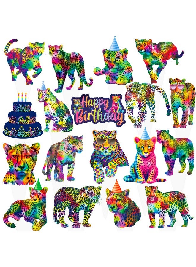 umoni Neon Rainbow Leopard Cupcake Toppers 48Pcs Leopard Birthday Party Decorations Cheetah Print Girl's Party Cake Decorations Leopard Cupcake Picks for Jungle Animals Party Supplies - Image 2