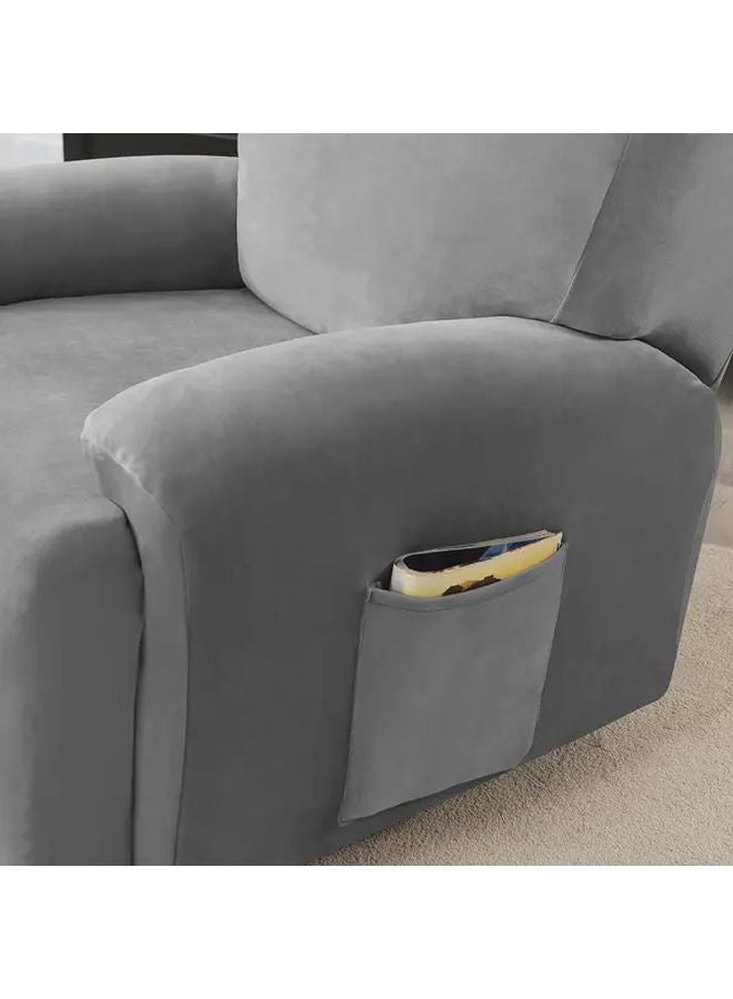 4 قطع غطاء أريكة فوكس الفضي المخملية الممتدة غطاء كامل تصميم مقعد منفصل 8 رمادي داكن - Image 3