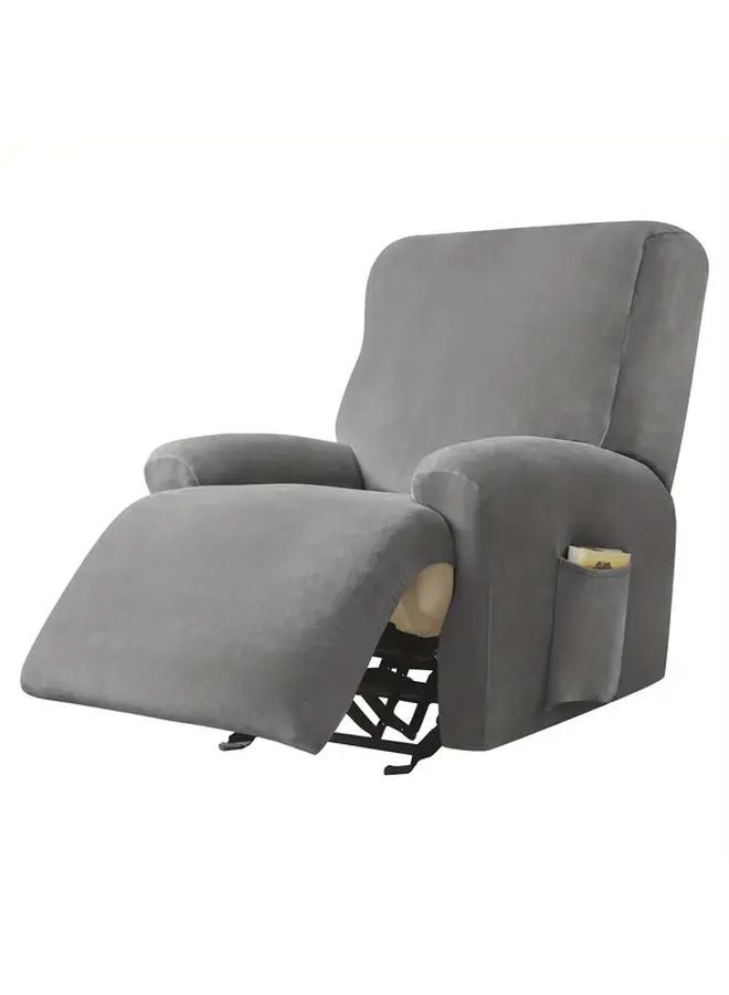 4 قطع غطاء أريكة فوكس الفضي المخملية الممتدة غطاء كامل تصميم مقعد منفصل 8 رمادي داكن - Image 1